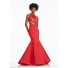 Mermaid Halter Two Piece Red Satin Tulle Embroidery Prom Dress