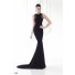 Mermaid High Neck Black Satin Lace Special Occasion Evening Dress With Train