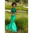 Mermaid High Neck Cap Sleeve Two Piece Emerald Green Satin Embroidery Prom Dress Lace Up Back