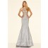 Mermaid High Neck Black Taffeta Silver Lace Applique Prom Dress