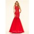 Mermaid Illusion Neckline Backless Red Tulle Beaded Prom Dress