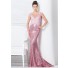 Mermaid Illusion Neckline Sheer Back Pink Lace Sequin Long Occasion Evening Prom Dress