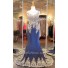 Mermaid Illusion Scoop Neck Navy Chiffon Gold Lace Applique Prom Dress