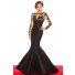 Mermaid Long Black Taffeta Sheer See Through Tulle Lace Sleeve Evening Prom Dress