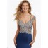 Mermaid Off The Shoulder Open Back Navy Satin Rufffle Tiered Prom Dress