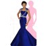Mermaid Open Back Cap Sleeve Royal Blue Taffeta Beaded Teen Prom Dress