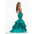 Mermaid Open Back Two Piece Jade Satin Ruffle Tiered Prom Dress With Beading