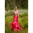 Mermaid Open Back Two Piece Hot Pink Satin Ruffle Tiered Prom Dress With Beading
