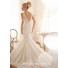 Mermaid Scalloped V Neck Low Back Pleated Lace Wedding Dress With Straps Buttons