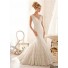 Mermaid Scalloped V Neck Low Back Pleated Lace Wedding Dress With Straps Buttons