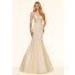Mermaid See Through Champagne Tulle Lace Beaded Prom Dress