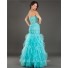 Mermaid See Through Lace Beaded Turquoise Tulle Ruffle Prom Dress