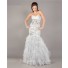 Mermaid See Through Lace Beaded White Tulle Ruffle Prom Dress