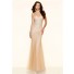 Mermaid Sheer Illusion Neckline Champagne Tulle Unusual Beaded Prom Dress