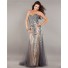 Mermaid Strapless Champagne Satin Grey Tulle Lace Beaded Prom Dress