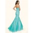 Mermaid Strapless Corset Back Aqua Tulle Lace Beaded Prom Dress