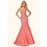 Mermaid Strapless Corset Back Coral Tulle Lace Beaded Prom Dress