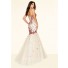 Mermaid Strapless Corset Champagne Satin Tulle Red Beaded Prom Dress