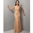 Mermaid Strapless Long Champagne Tulle Lace Evening Wear Dress