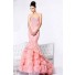 Mermaid Strapless Long Pink Organza Floral Lace Beaded Prom Dress With Flowers