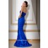 Mermaid Strapless Long Royal Blue Tiered Evening Wear Dress With Beading