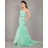 Mermaid Strapless Mint Green Tulle Ruched Prom Dress With Rhinestones