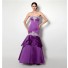 Mermaid Strapless Purple Satin Layered Evening Prom Dress With Appliques