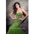 Mermaid Strapless See Through Green Tulle Lace Beaded Sparkly Prom Dress