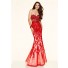 Mermaid Strapless Sweetheart Low Back Red Lace Applique Beaded Prom Dress
