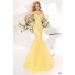 Mermaid Sweetheart Cap Sleeve Low Back Yellow Lace Tulle Prom Dress