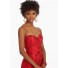 Mermaid Sweetheart Corset Back Red Organza Ruffle Beaded Prom Dress