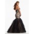 Mermaid Sweetheart Corset Black Tulle Ruffle Beaded Prom Dress With Spaghetti Straps