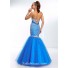 Mermaid Sweetheart Empire Waist Open Back Long Blue Tulle Beaded Prom Dress