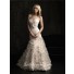 Mermaid Sweetheart Fit And Flare Champagne Organza Floral Wedding Dress With Sash