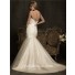 Mermaid Sweetheart Fit And Flare Champagne Tulle Lace Wedding Dress With Flower Sash