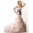 Mermaid Sweetheart Layered Blush Pink Organza Wedding Dress With Black Sash