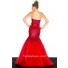 Mermaid Sweetheart Long Red Tulle Sequined Prom Dress With Beading Sash