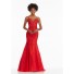 Mermaid Sweetheart Low Back Red Satin Tulle Beaded Prom Dress With Straps