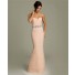 Mermaid Sweetheart Peach Tulle Ruched Evening Dress With Rhinestones Belt