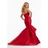 Mermaid Sweetheart Red Satin Ruffled Prom Dress Lace Up Back