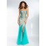 Mermaid Sweetheart Sheer See Through Corset Bodice Long Aqua Tulle Beaded Prom Dress