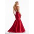 Mermaid Sweetheart Spaghetti Strap Ruby Satin Gold Beaded Prom Dress