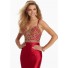 Mermaid Sweetheart Spaghetti Strap Ruby Satin Gold Beaded Prom Dress