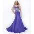 Mermaid Sweetheart Straps Cap Sleeve Long Purple Satin Beaded Evening Prom Dress