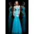 Mermaid Trumpet Bateau Neckline Sheer Back Long Turquoise Sequined Organza Prom Dress