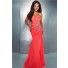 Mermaid Trumpet Sweetheart Long Neon Coral Chiffon Beaded Crystal Prom Dress