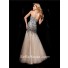 Mermaid/ Trumpet Sweetheart Long Silver Sequins Champagne Tulle Prom Dress Beaded Crystals
