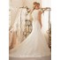 Mermaid V Neck Cap Sleeve See Through Back Tulle Lace Beaded Wedding Dress With Buttons
