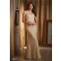 Mermaid V Neck Gold Lace Mother Of The Bride Evening Dress With Buttons And Sash