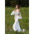 Mermaid V Neck Two Piece White Satin Beaded Prom Dress With Trumpet Lace Sleeves